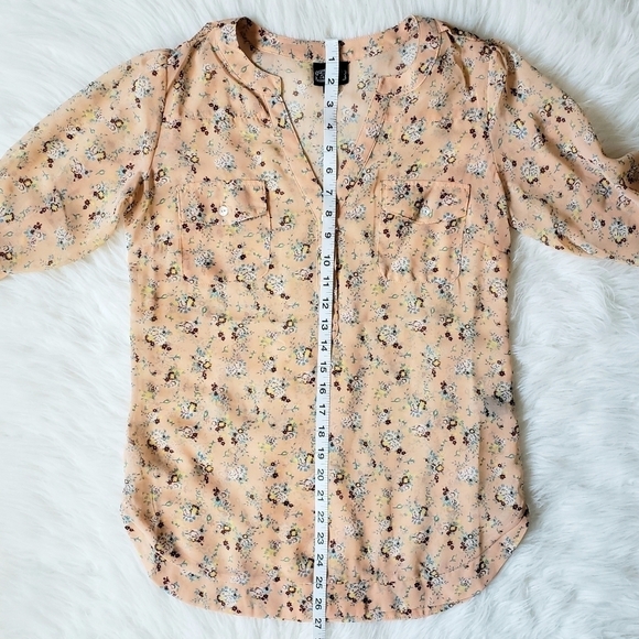 Angie peach floral semi-sheer tunic blouse size S - Picture 7 of 8
